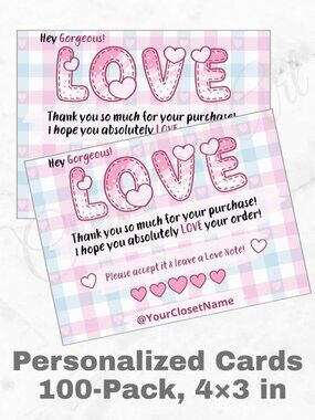 100 Personalized Love Thank You Cards Small Business, 4×3 in
